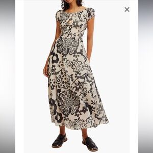Free People Black and Cream Floral Dress
